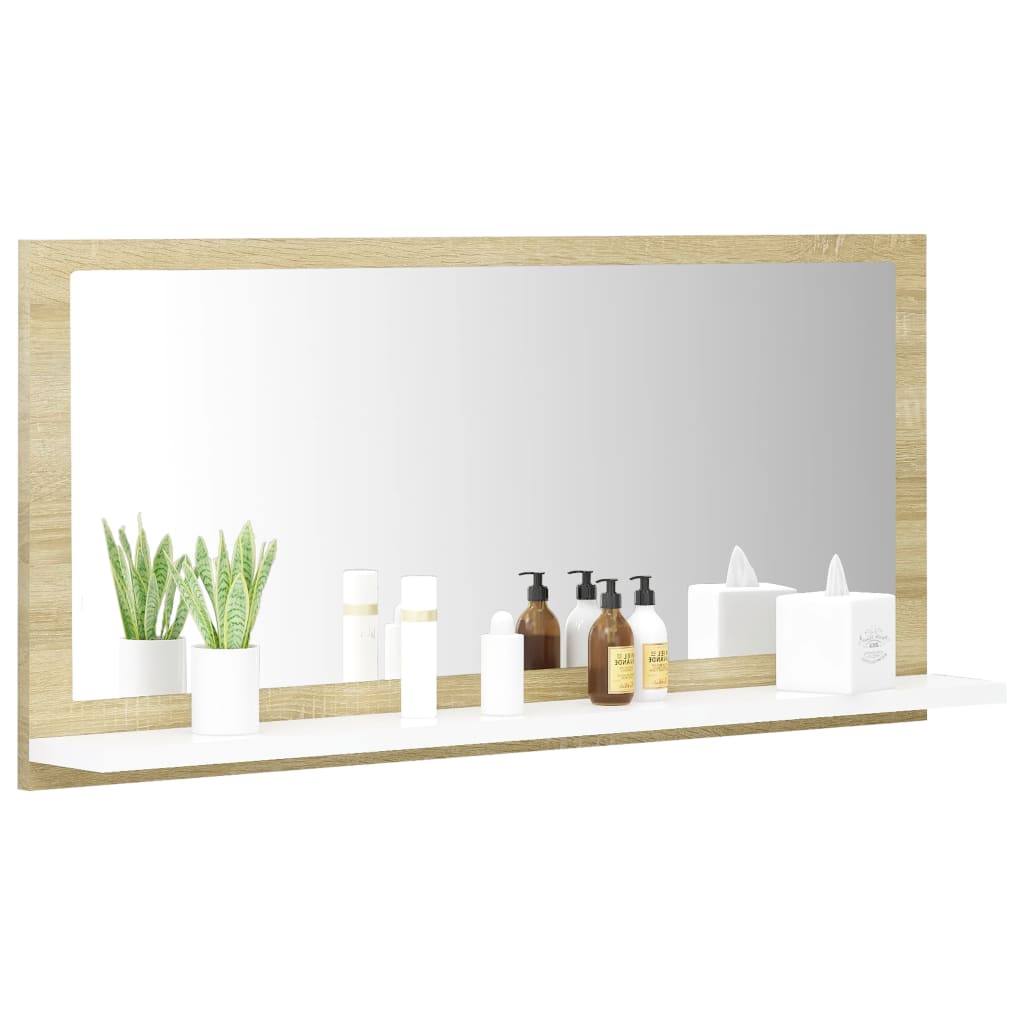 vidaXL vannasistabas spogulis, baltā un ozolkoka krāsā, 80x10,5x37 cm