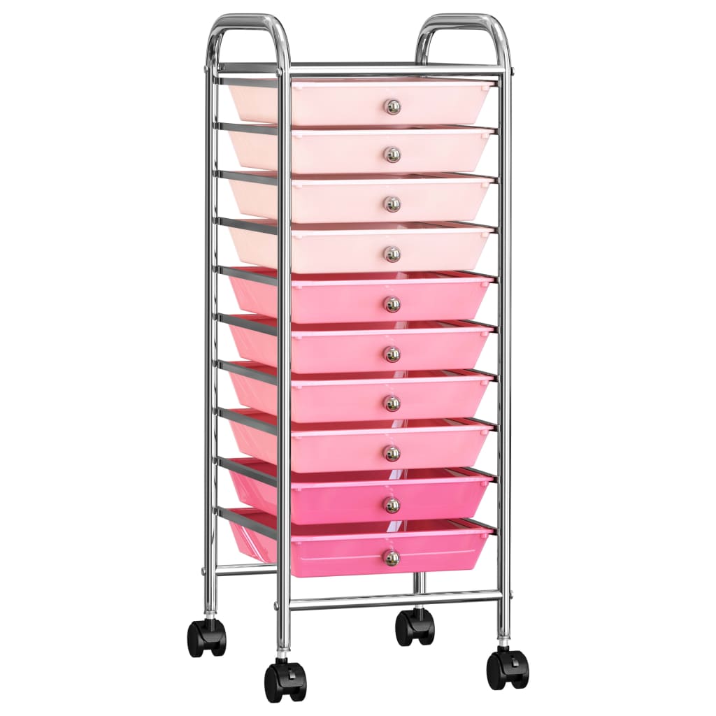 vidaXL uzglabāšanas ratiņi, 10 atvilktnes, rozā ombre krāsu plastmasa