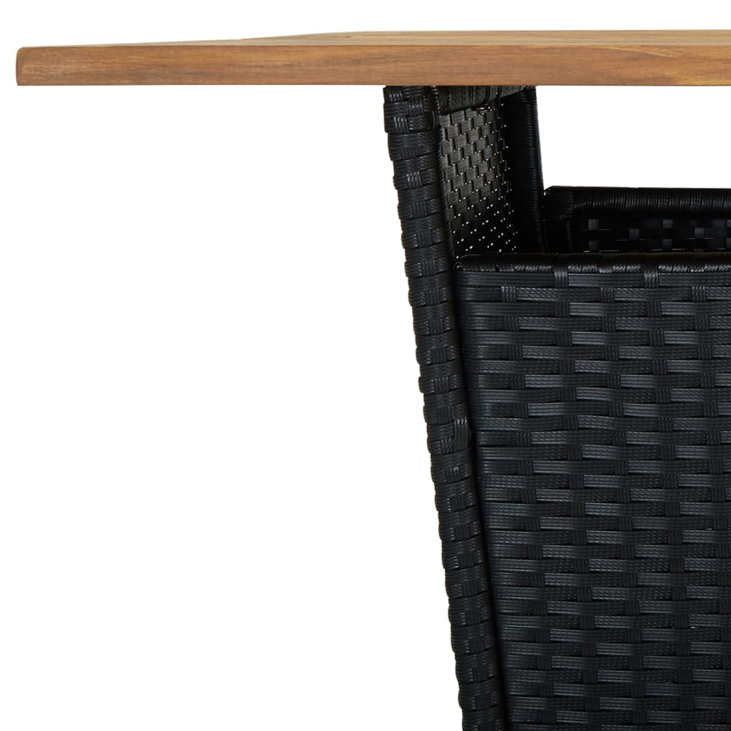 vidaXL bāra galds, 80x80x110 cm, melna PE rotangpalma, akācijas koks