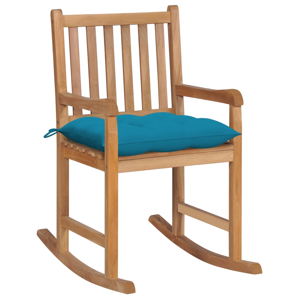 vidaXL šūpuļkrēsls ar gaiši zilu matraci, masīvs tīkkoks