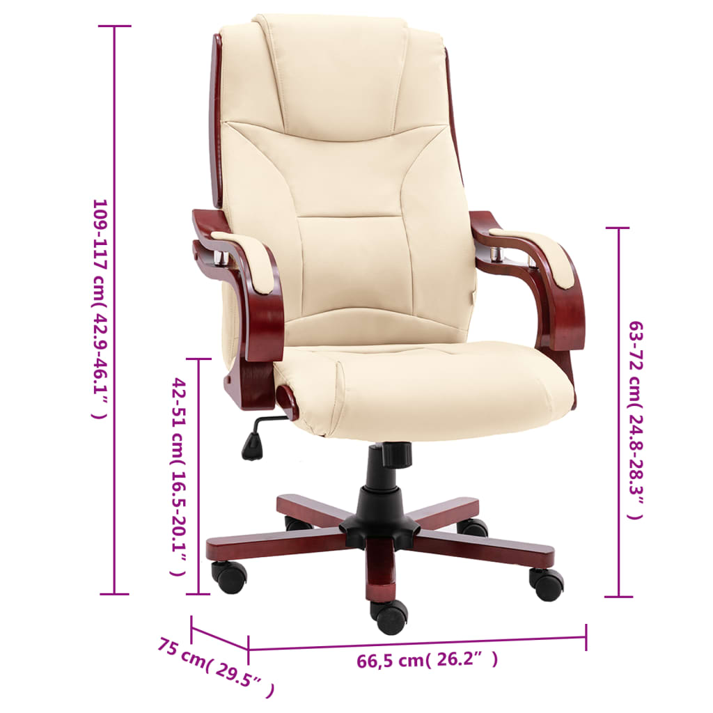 vidaXL biroja krēsls, krēmkrāsas dabīgā āda