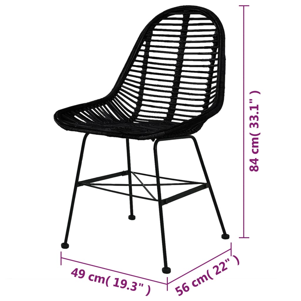 vidaXL virtuves krēsli, 6 gab., melna dabīga rotangpalma