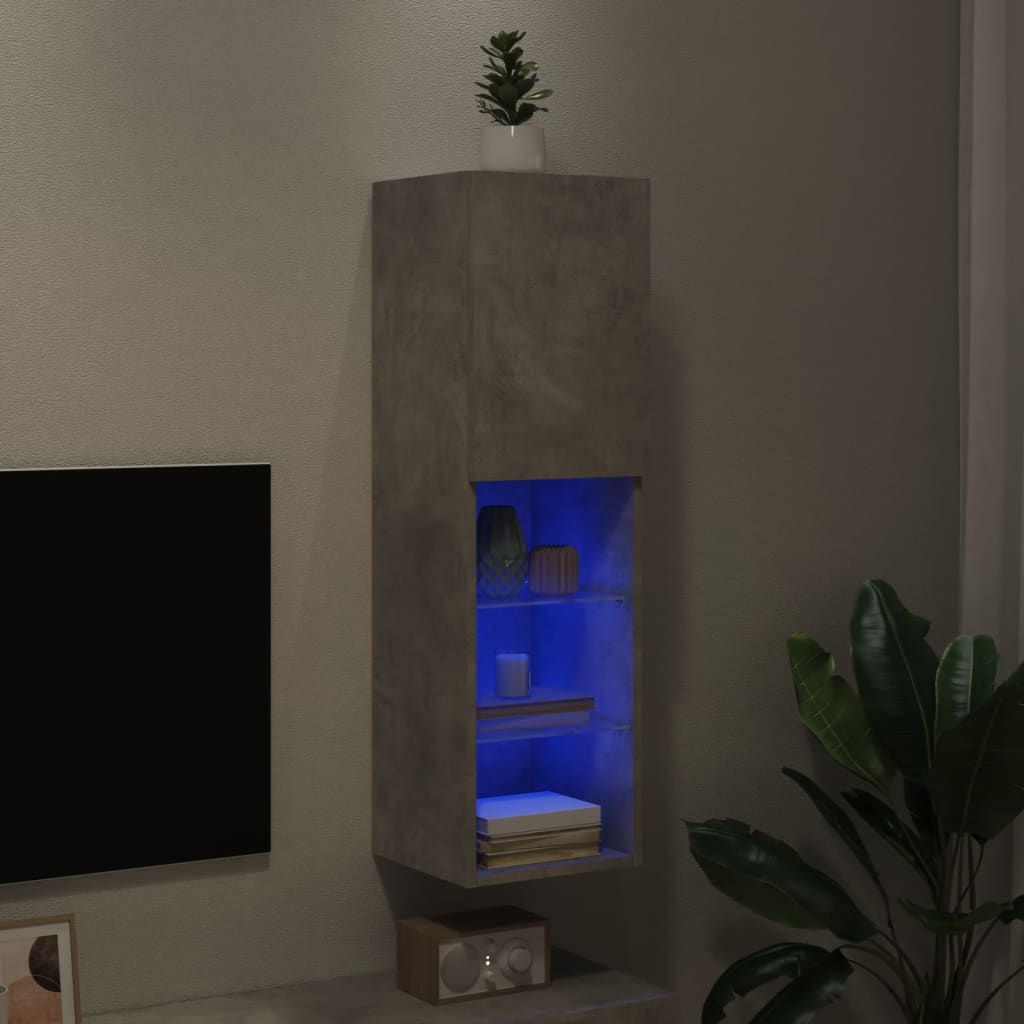 vidaXL TV skapītis ar LED apgaismojumu, betona pelēks, 30,5x30x102 cm