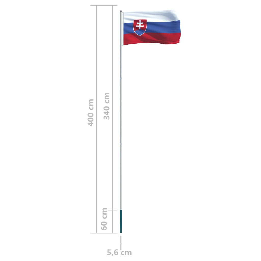 vidaXL Slovākijas karogs un karoga masts, alumīnijs, 4 m