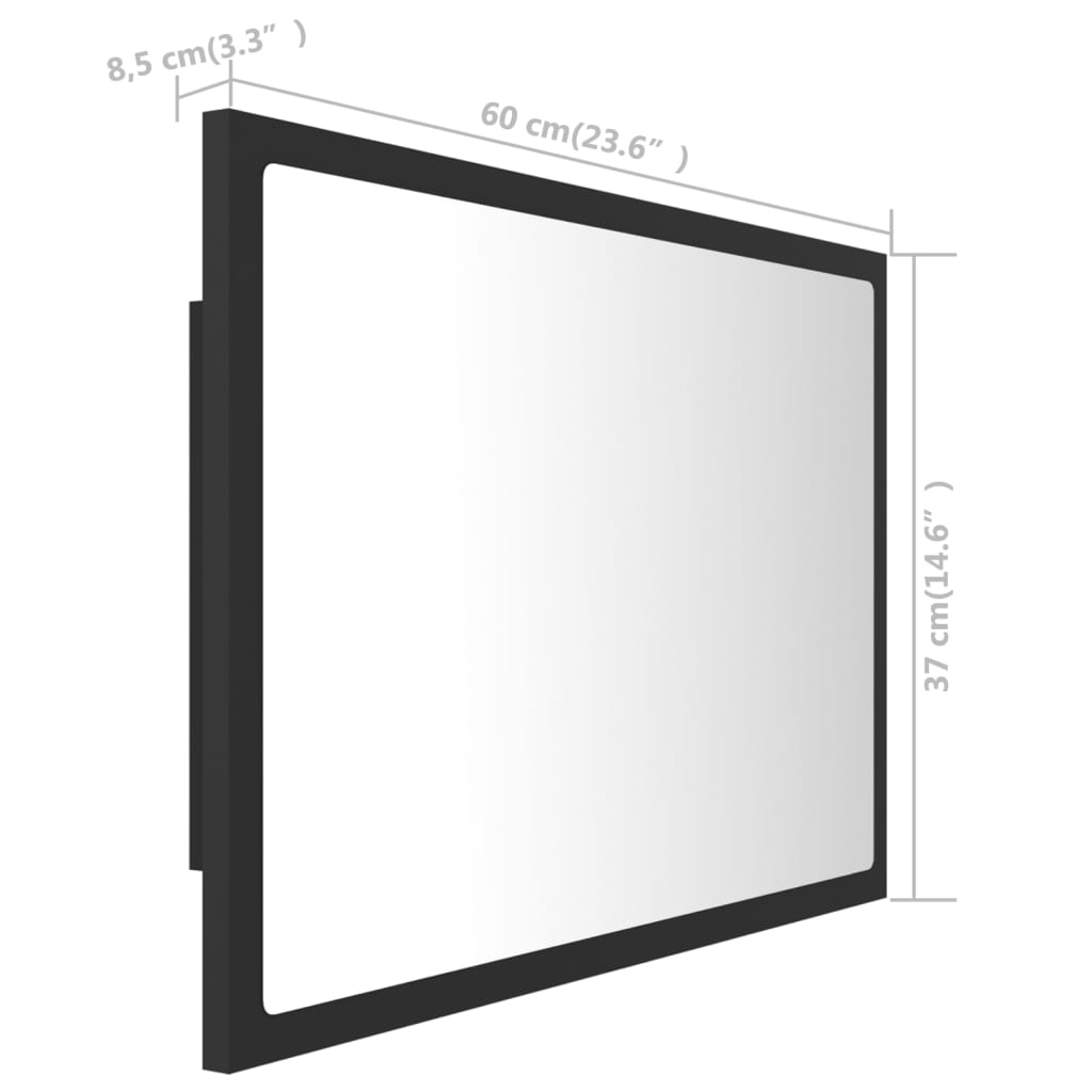 vidaXL vannasistabas spogulis, LED, pelēks, 60x8,5x37 cm, akrils