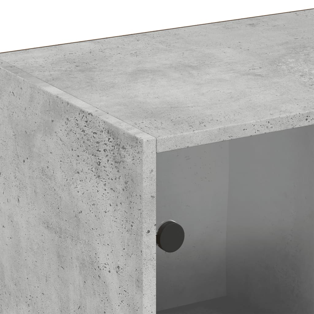 vidaXL grāmatplaukts ar durvīm, betona pelēks, 204x37x75 cm, koks