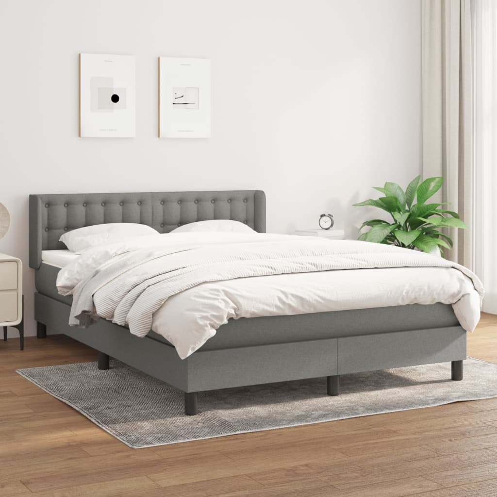 vidaXL atsperu gulta ar matraci, tumši pelēka audums, 140x190 cm