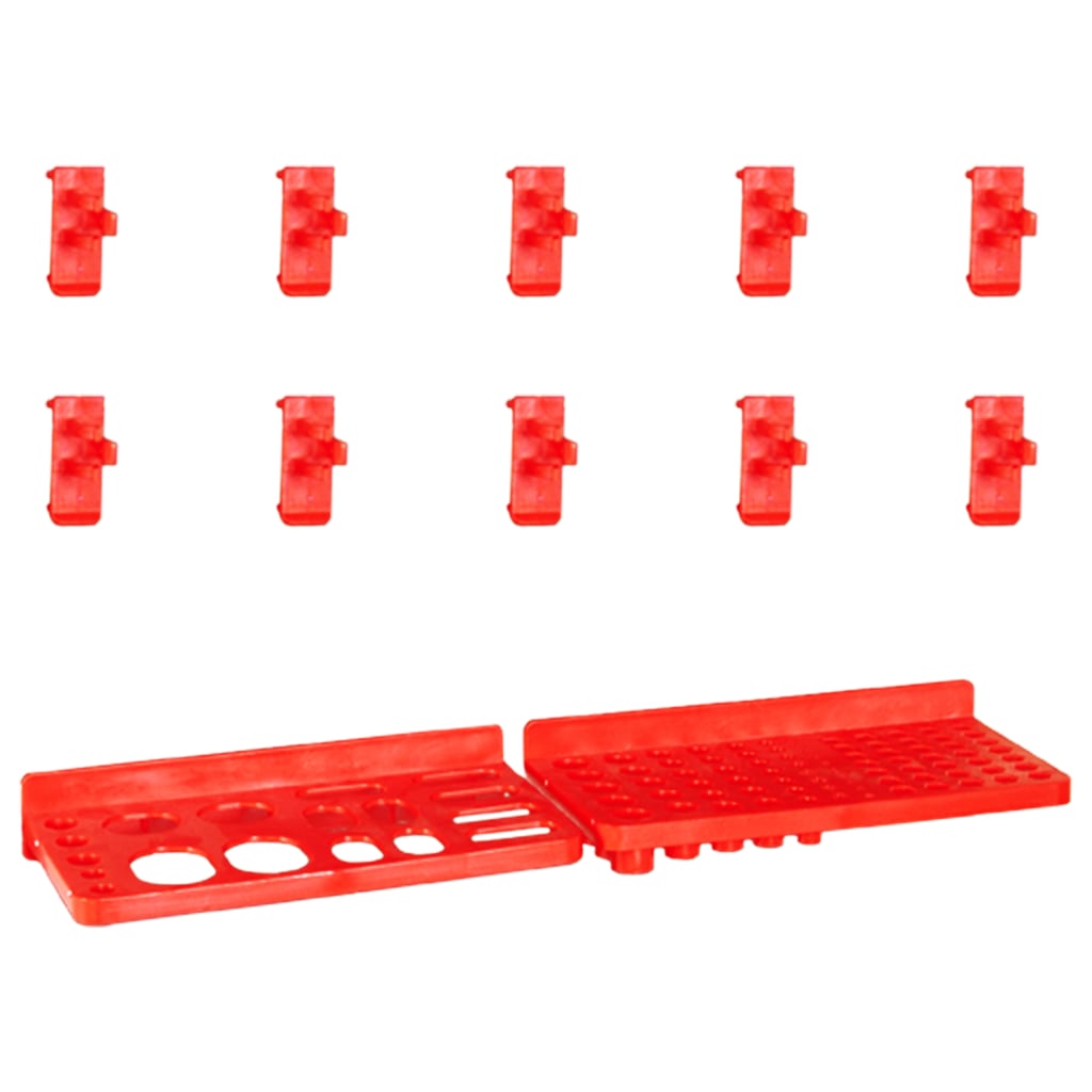 vidaXL 29-daļīgs sienas plaukts ar kastēm un paneļiem, melns, sarkans