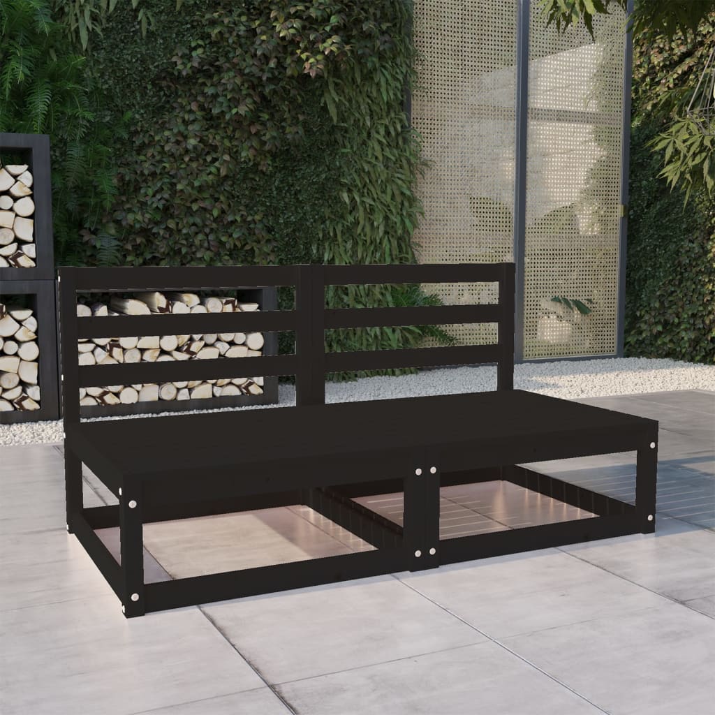 vidaXL divvietīgs dārza dīvāns, melns priedes masīvkoks