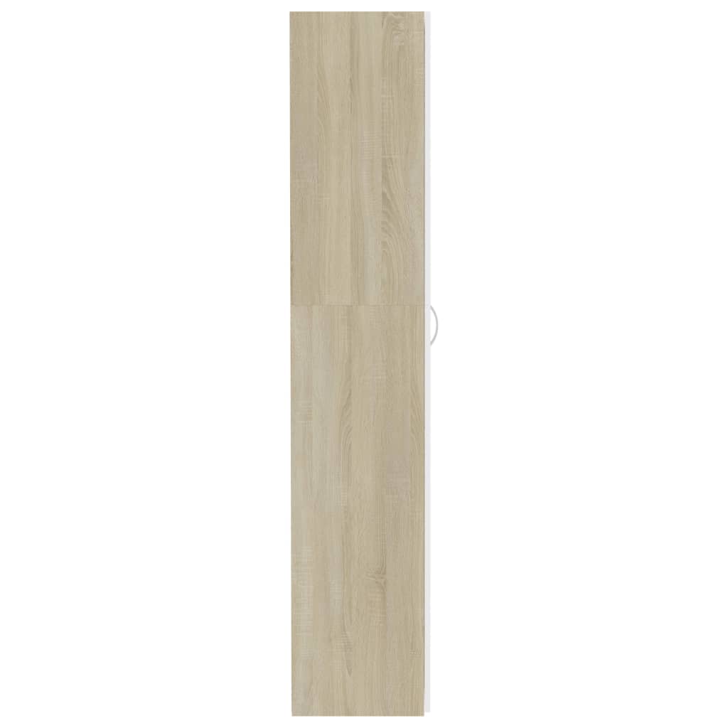 vidaXL skapis, 80x35,5x180 cm, kokskaidu plāksne, balts un ozola krāsā