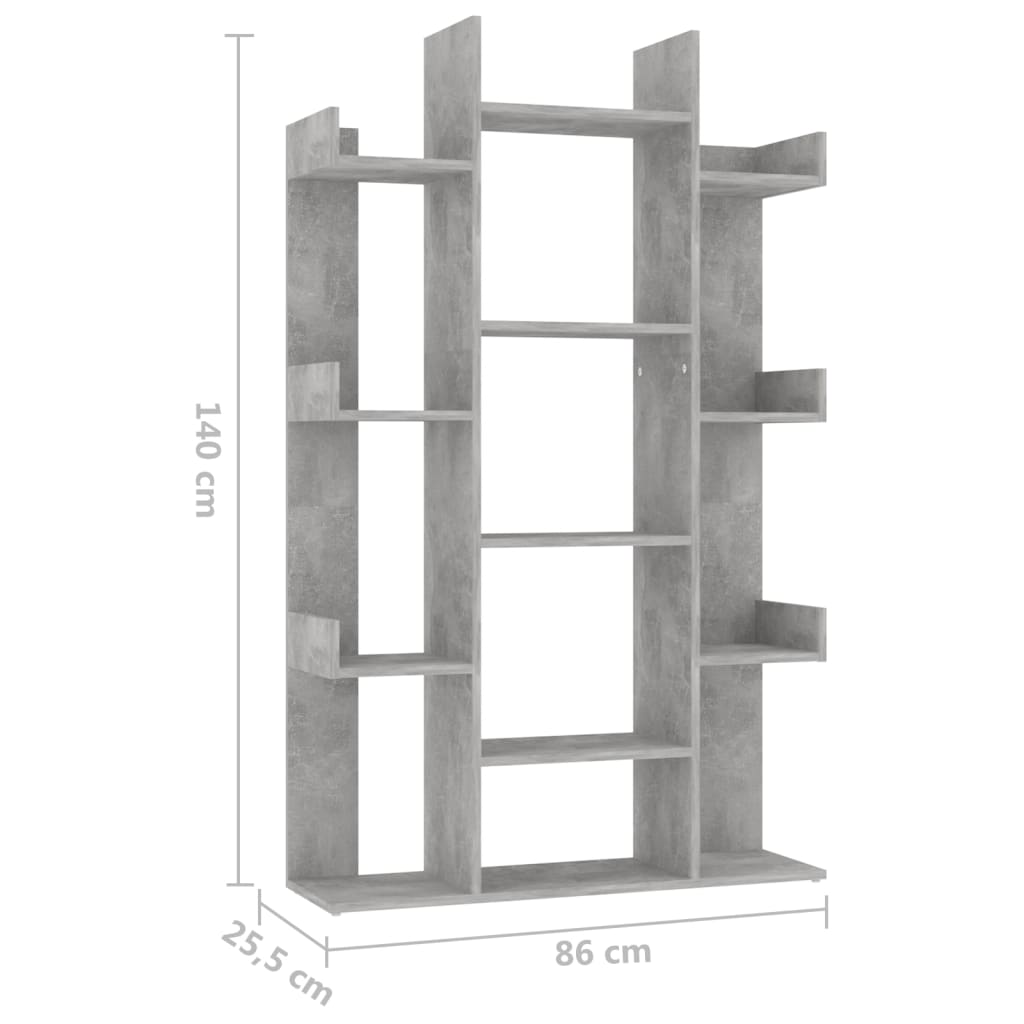 vidaXL grāmatu plaukts, betona pelēks, 86x25,5x140 cm, skaidu plāksne