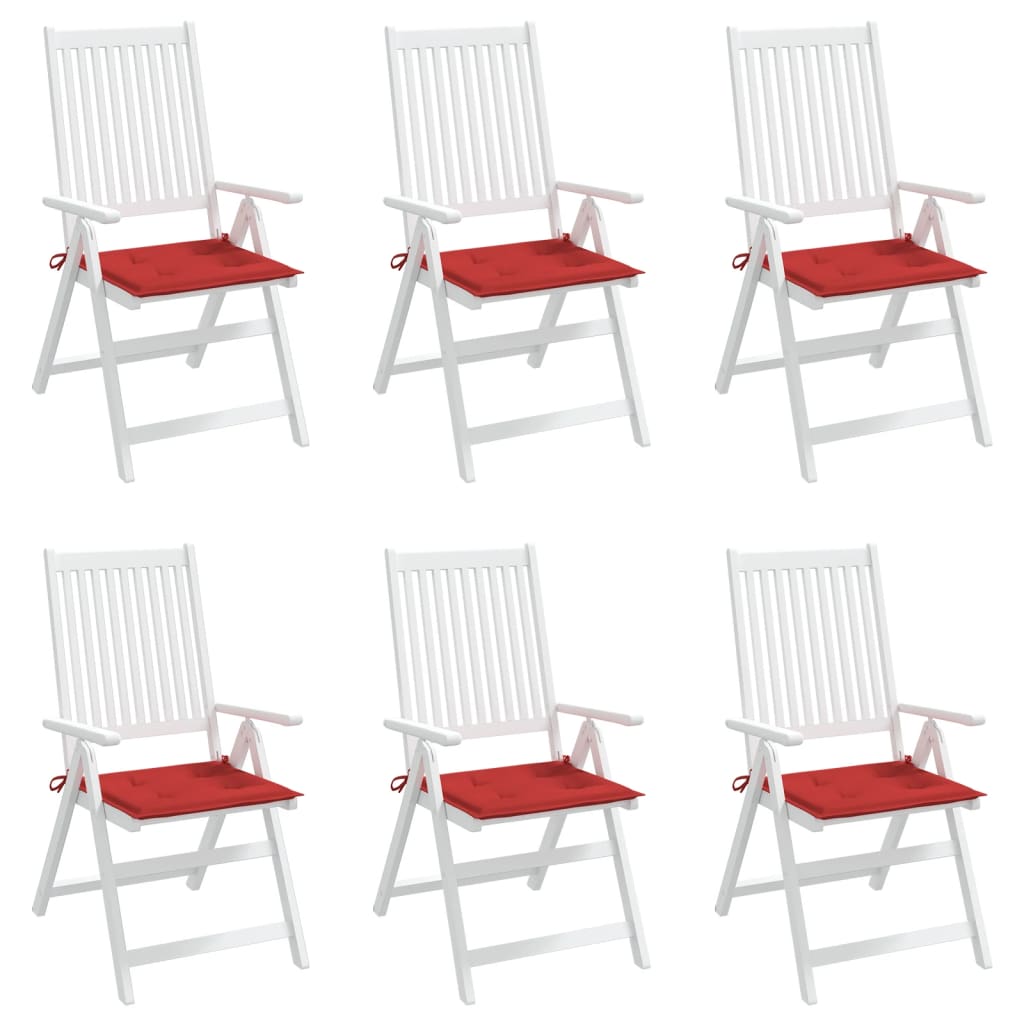vidaXL dārza krēslu matrači, 6 gab., sarkans audums, 50x50x4 cm