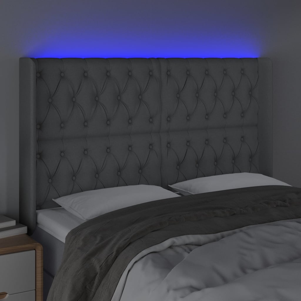 vidaXL gultas galvgalis ar LED, 163x16x118/128 cm, gaiši pelēks audums