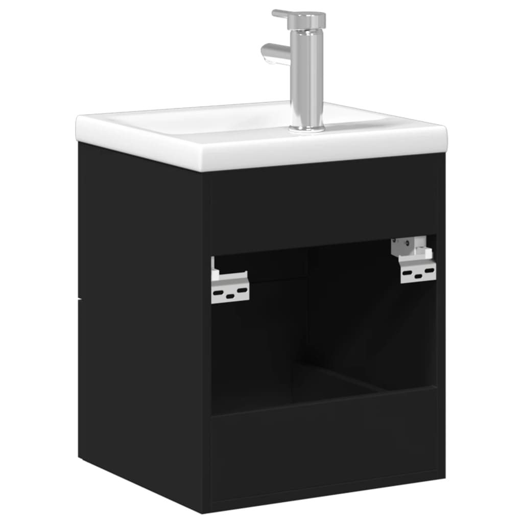 vidaXL vannasistabas skapītis ar iebūvētu izlietni, melns