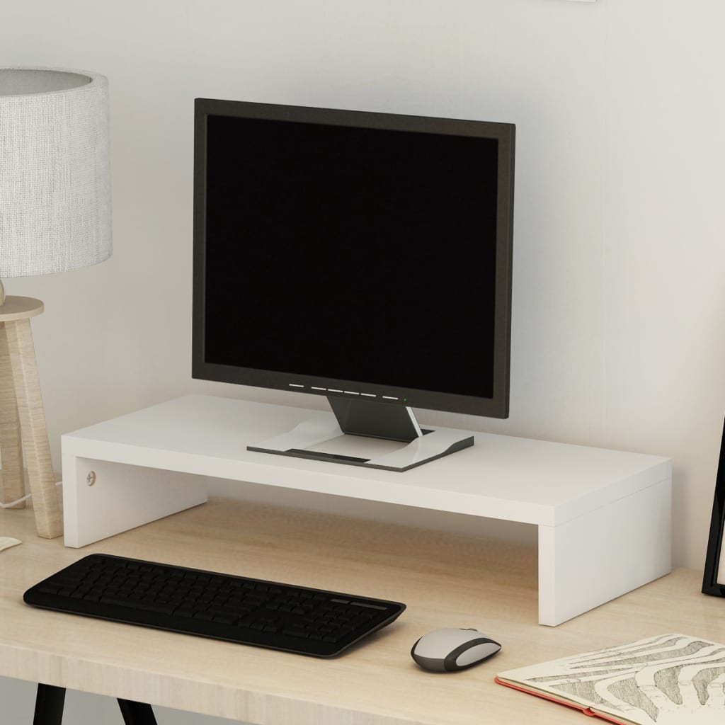 vidaXL monitora paliktnis, 60x23,5x12 cm, kokskaidu plātne, balta