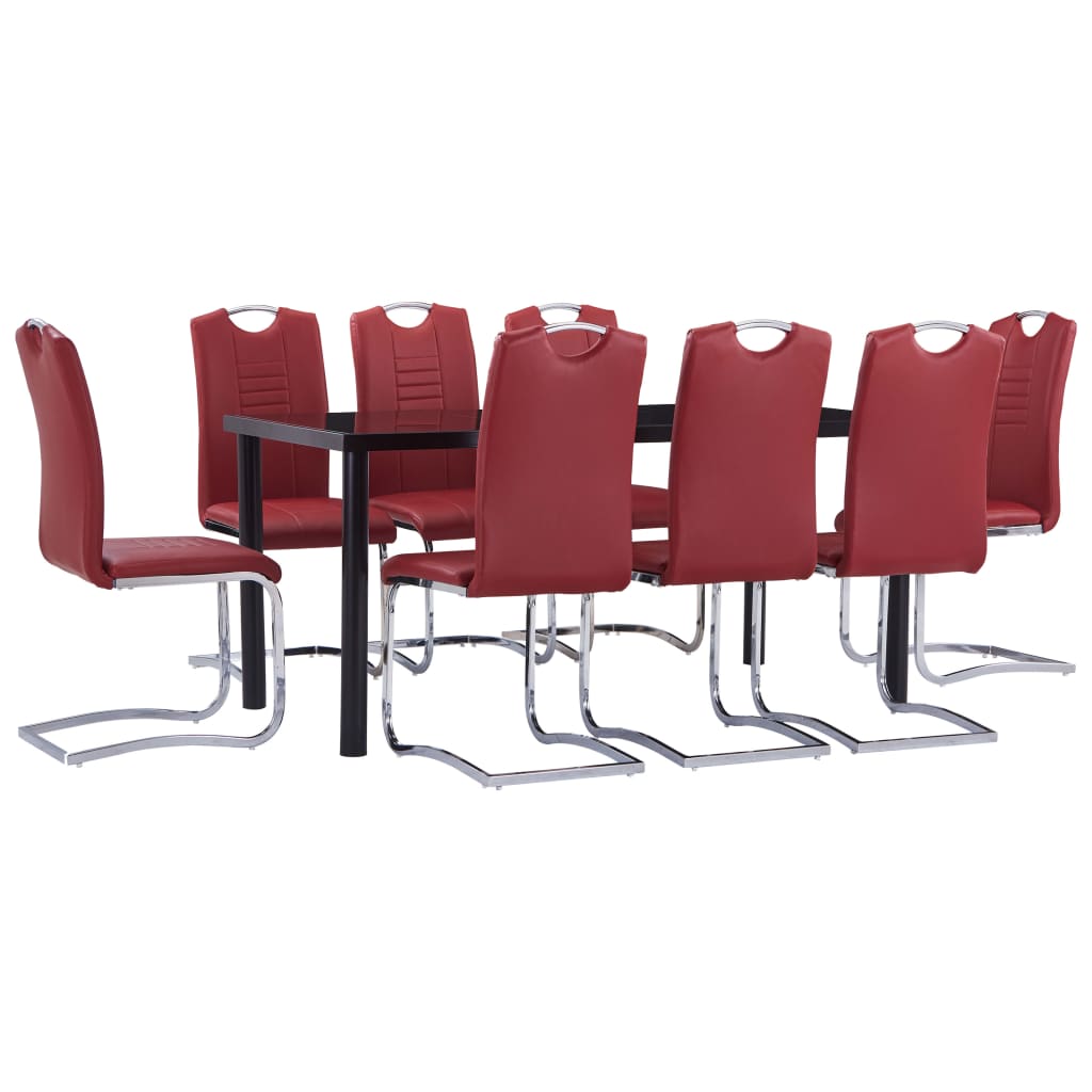 vidaXL virtuves galds un 8 krēsli, sarkana mākslīgā āda