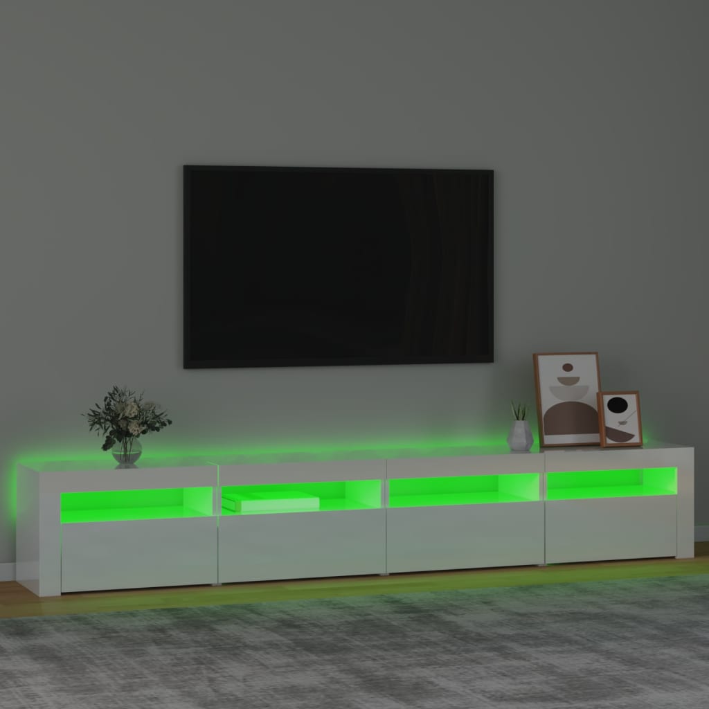 vidaXL TV skapītis ar LED apgaismojumu, spīdīgi balts, 240x35x40 cm