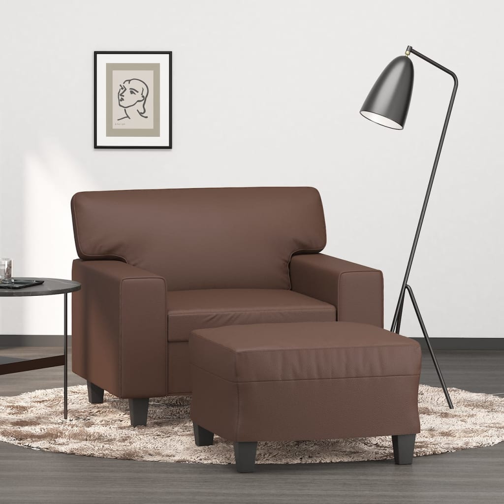 vidaXL atpūtas krēsls ar kājsoliņu, 60 cm, brūna mākslīgā āda