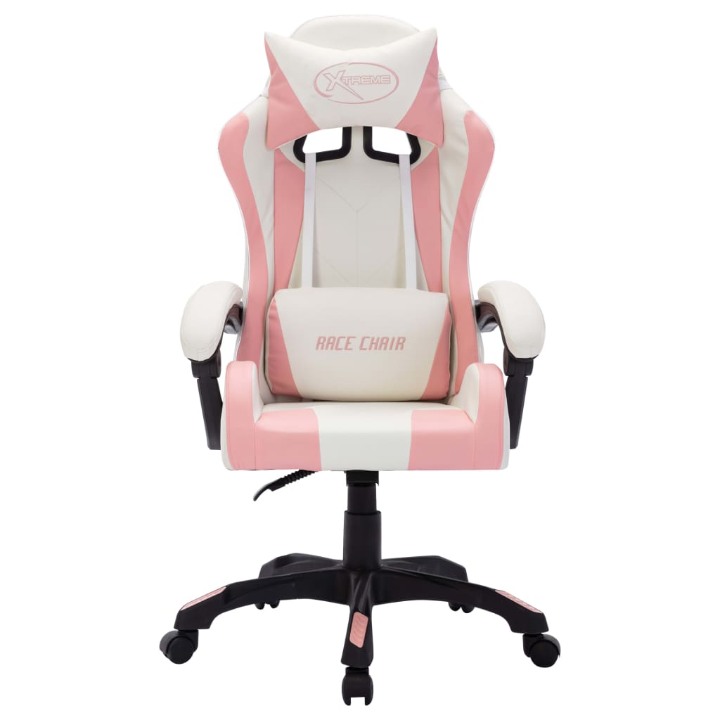 vidaXL biroja krēsls, RGB LED gaismas, rozā un melna mākslīgā āda