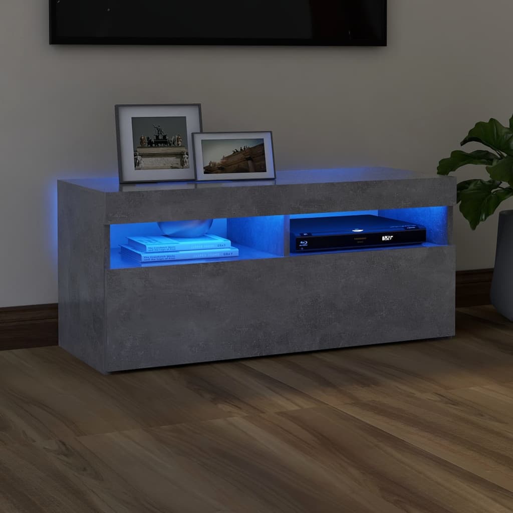 vidaXL TV skapītis ar LED lampiņām, 90x35x40 cm, betona pelēks