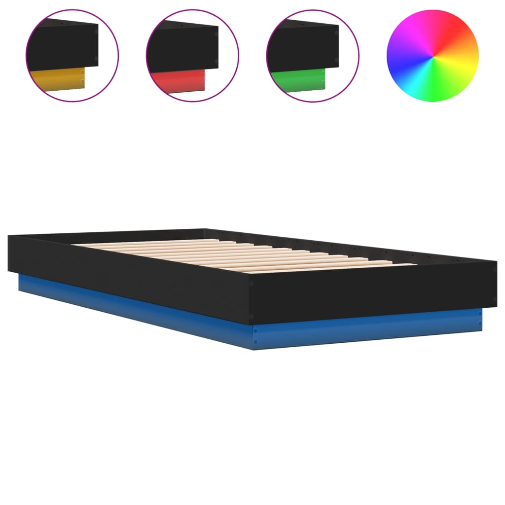 vidaXL gultas rāmis ar LED, melns, 100x200 cm
