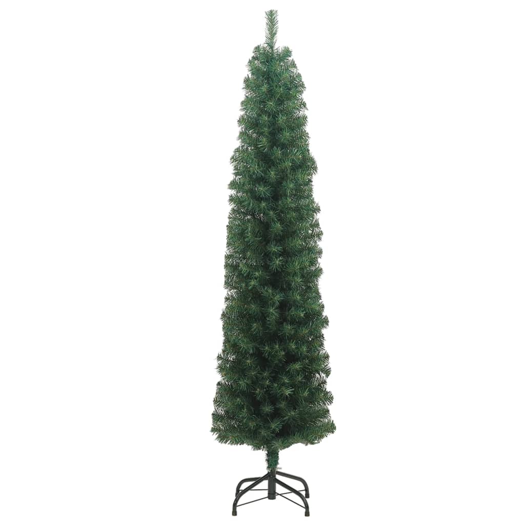 vidaXL mākslīgā Ziemassvētku egle ar statīvu, šaura, zaļa, 240 cm, PVC
