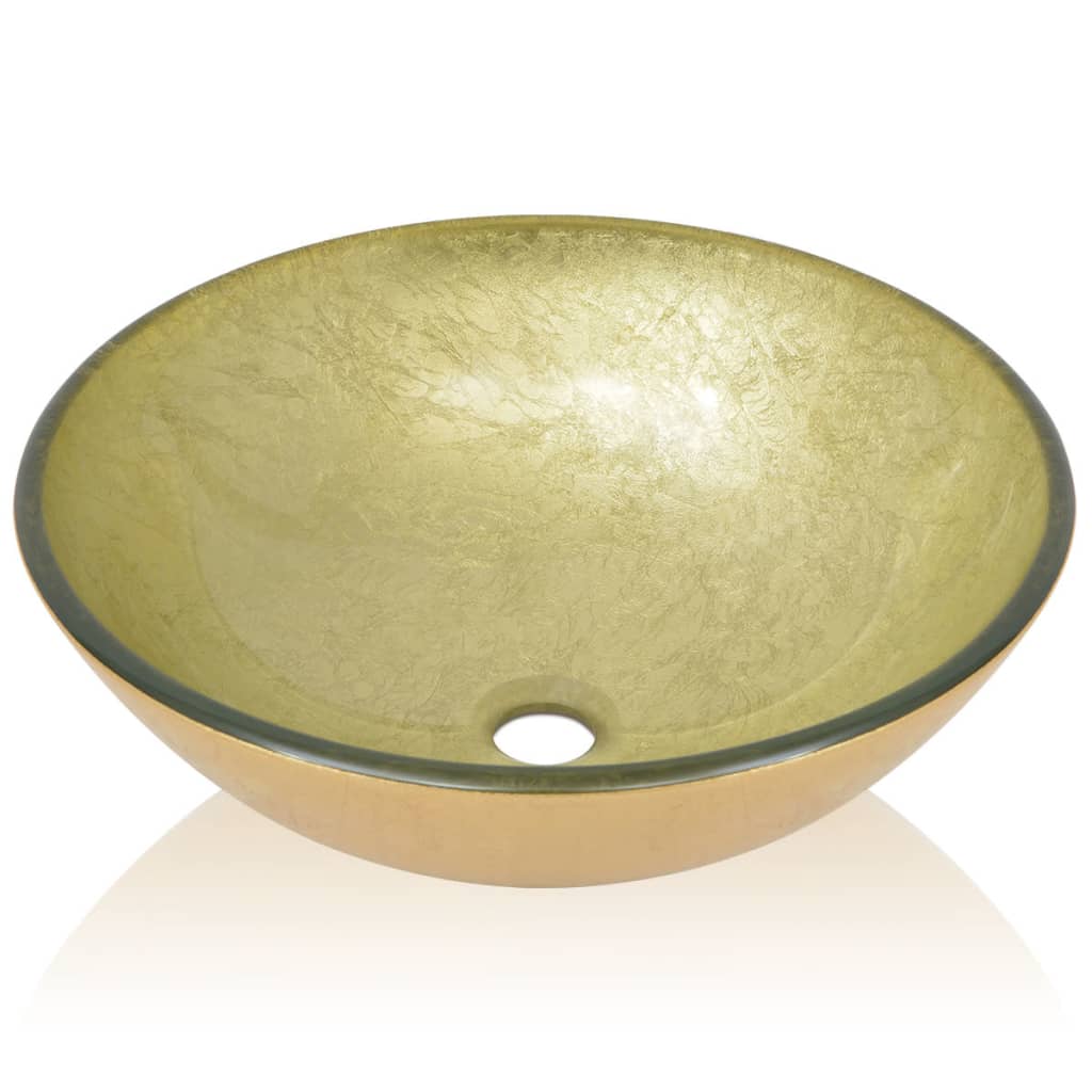 vidaXL izlietne no rūdīta stikla, 42 cm, zelta krāsā