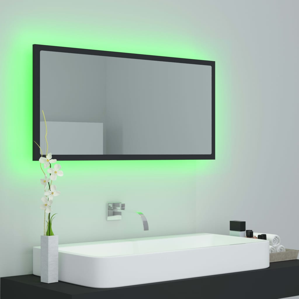 vidaXL vannasistabas spogulis, LED, pelēks, 90x8,5x37 cm, akrils