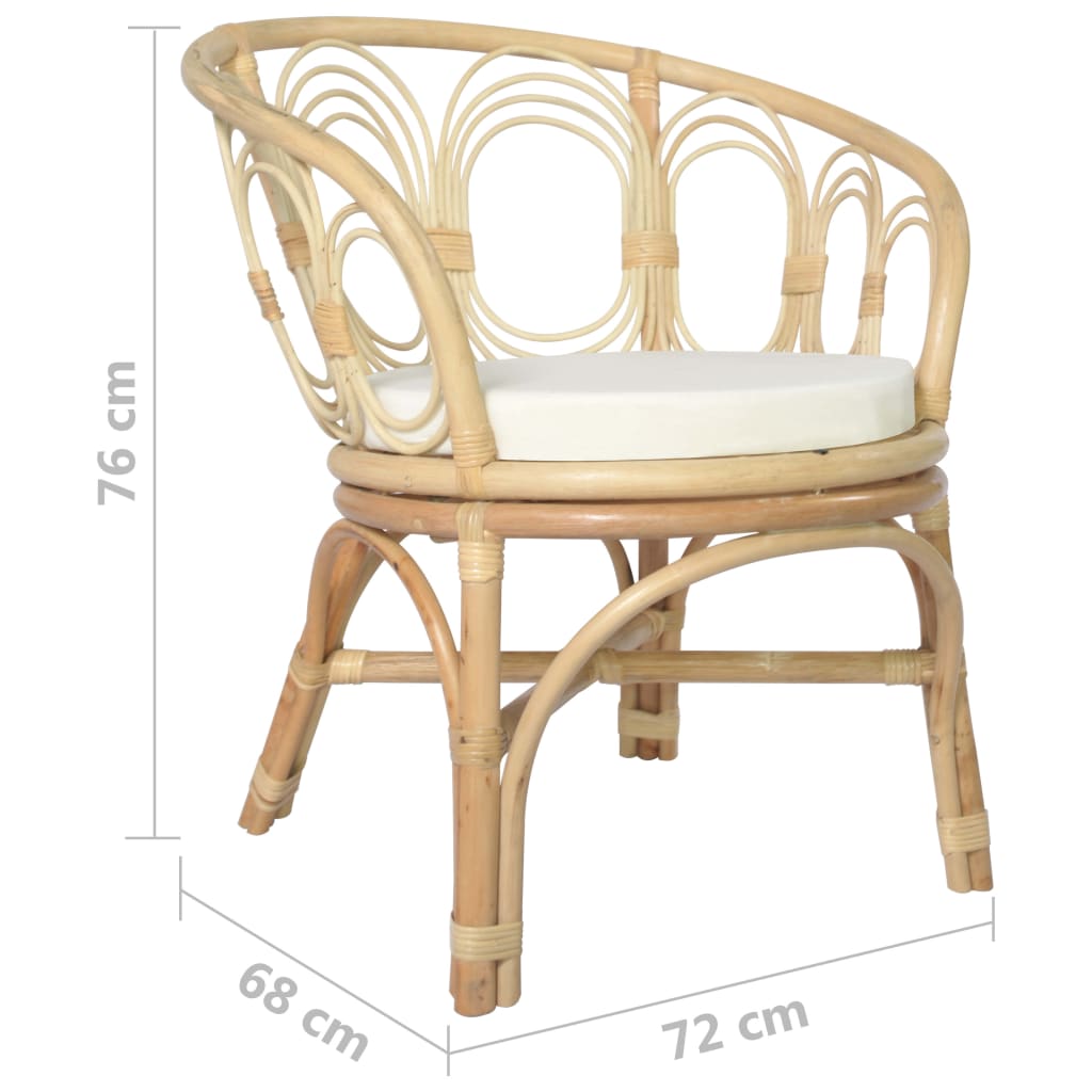 vidaXL virtuves krēsls ar matraci, dabīga rotangpalma un lins