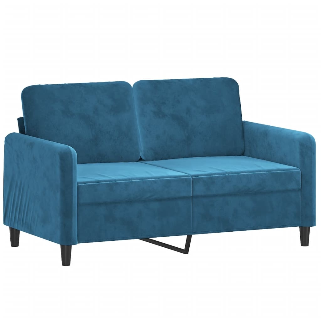 vidaXL divvietīgs dīvāns ar spilveniem, zils, 120 cm, samts