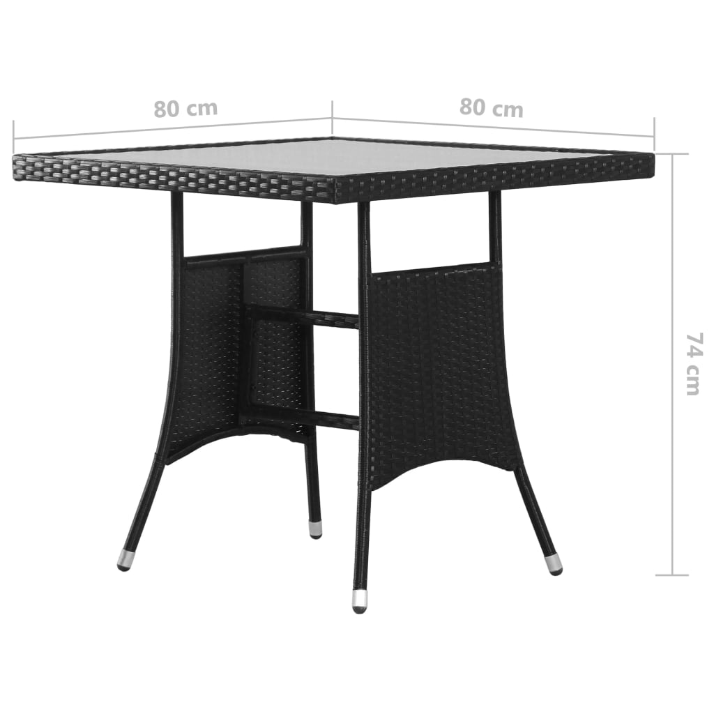 vidaXL dārza galds, melns, 80x80x74 cm, PE rotangpalma