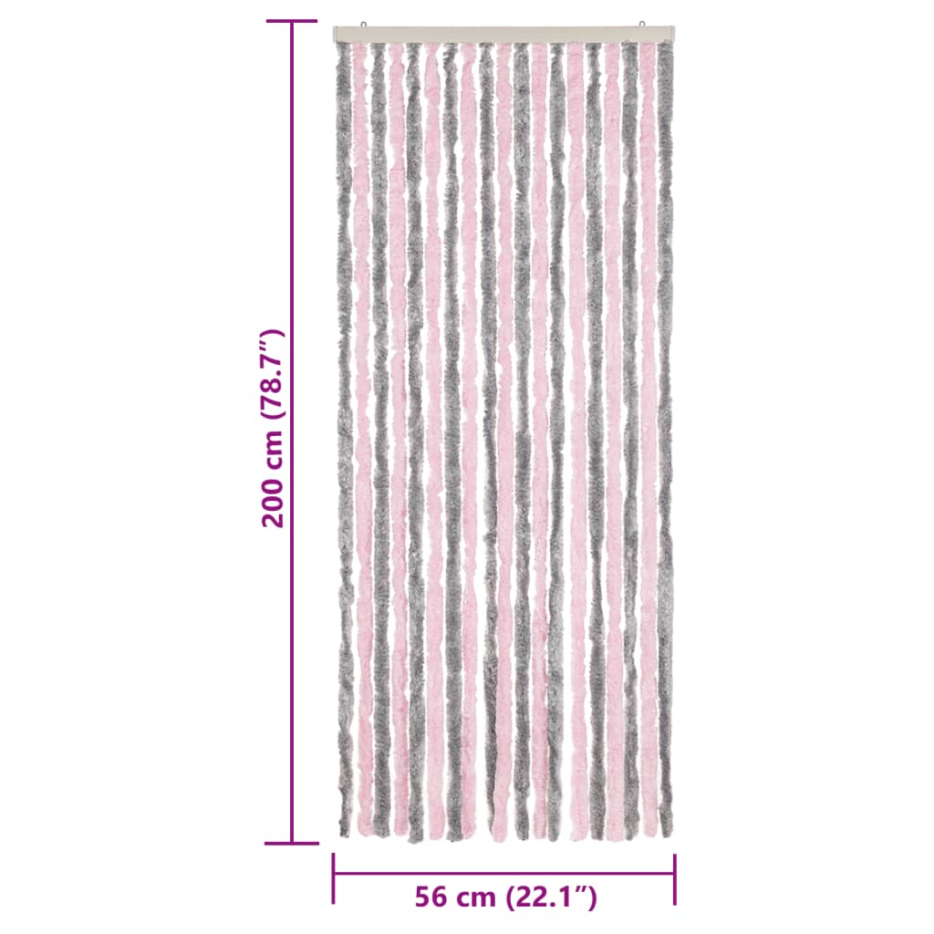 vidaXL kukaiņu aizkars, pelēks un rozā, 56x200 cm, šenils