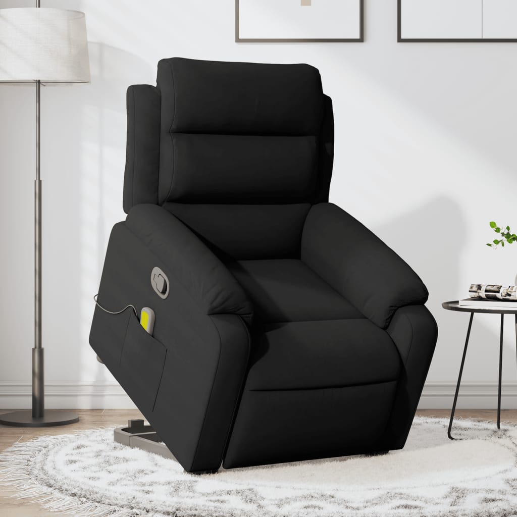vidaXL masāžas krēsls, paceļams, atgāžams, melns samts
