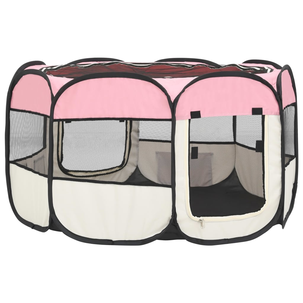 vidaXL saliekama suņu sētiņa, ar somu, rozā, 110x110x58 cm