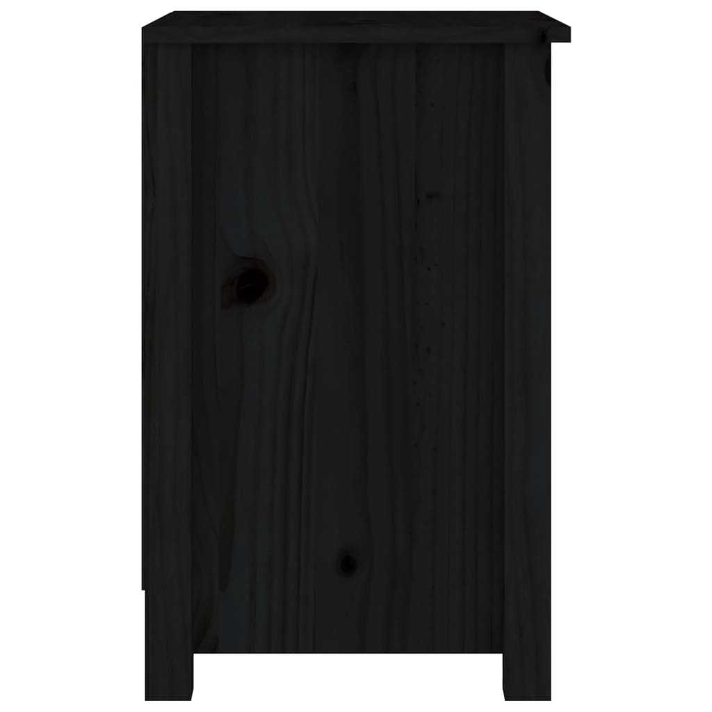 vidaXL naktsgaldiņš, melns, 40x35x55 cm, priedes masīvkoks