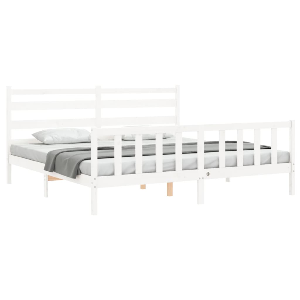 vidaXL gultas rāmis ar galvgali, 200x200 cm, masīvkoks, balts
