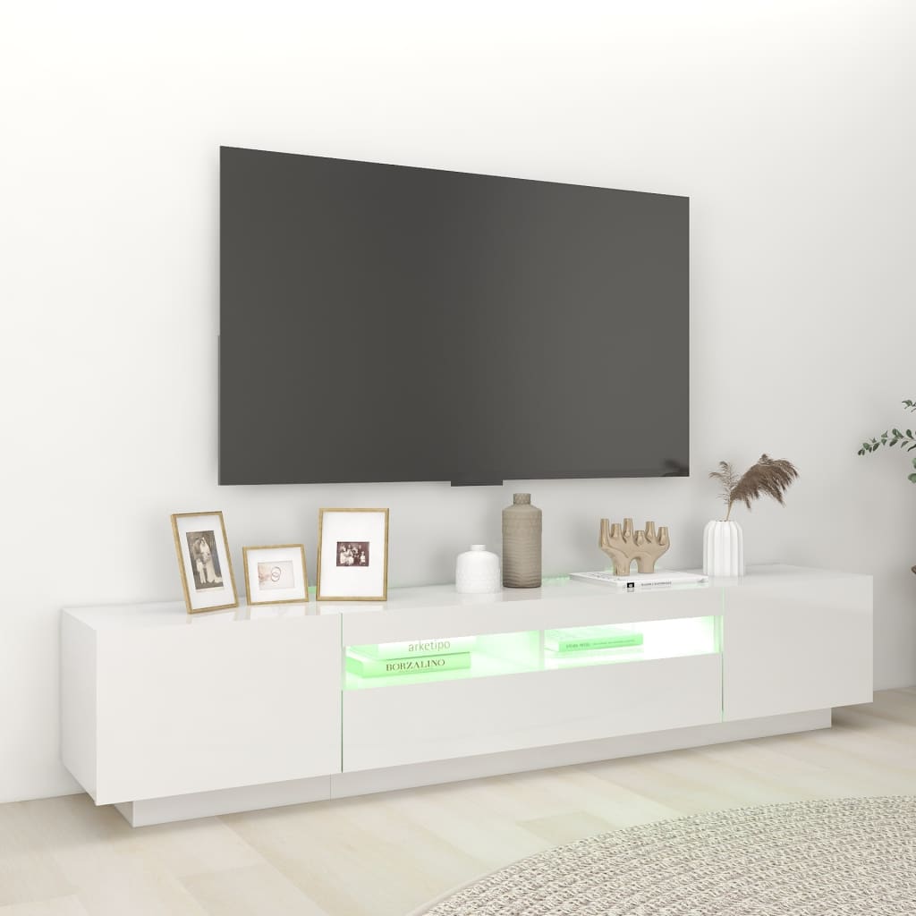 vidaXL TV skapītis ar LED lampiņām, 200x35x40 cm, spīdīgi balts