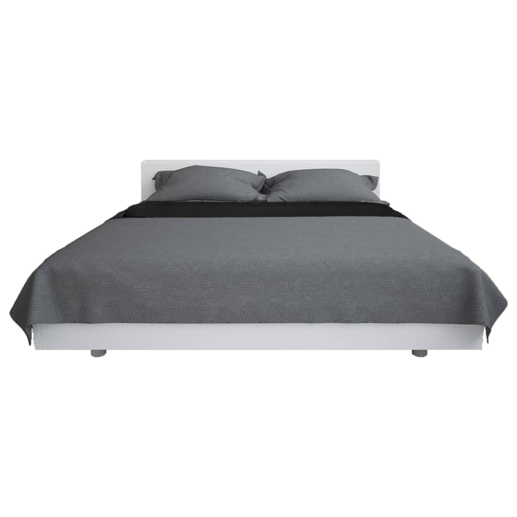 vidaXL gultas pārklājs, 230x260cm, divpusējs, stepēts, pelēks un melns