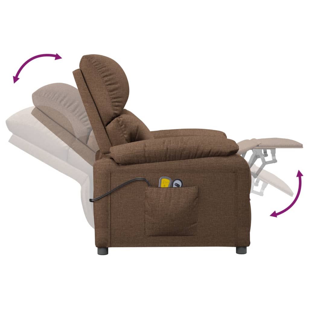vidaXL elektrisks masāžas krēsls, brūns audums