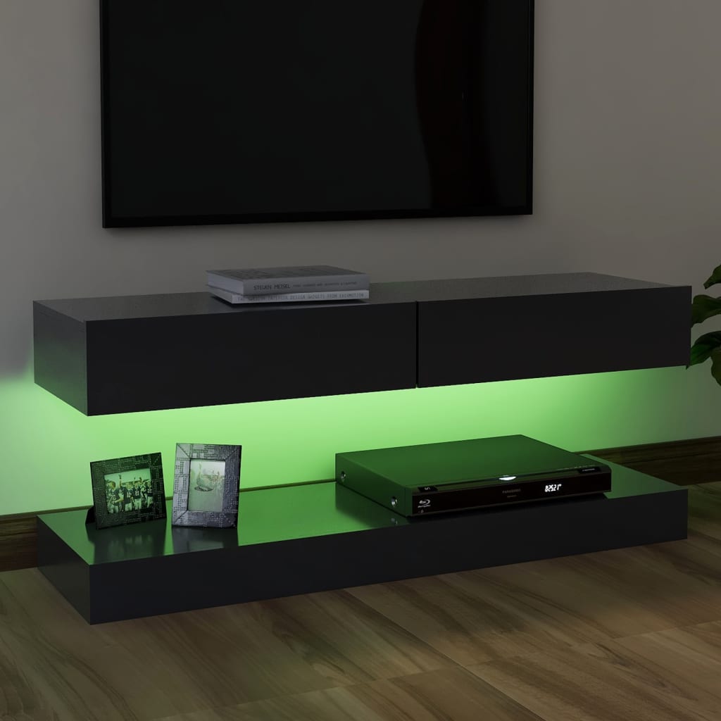 vidaXL TV plaukts ar LED lampiņām, 120x35 cm, pelēks