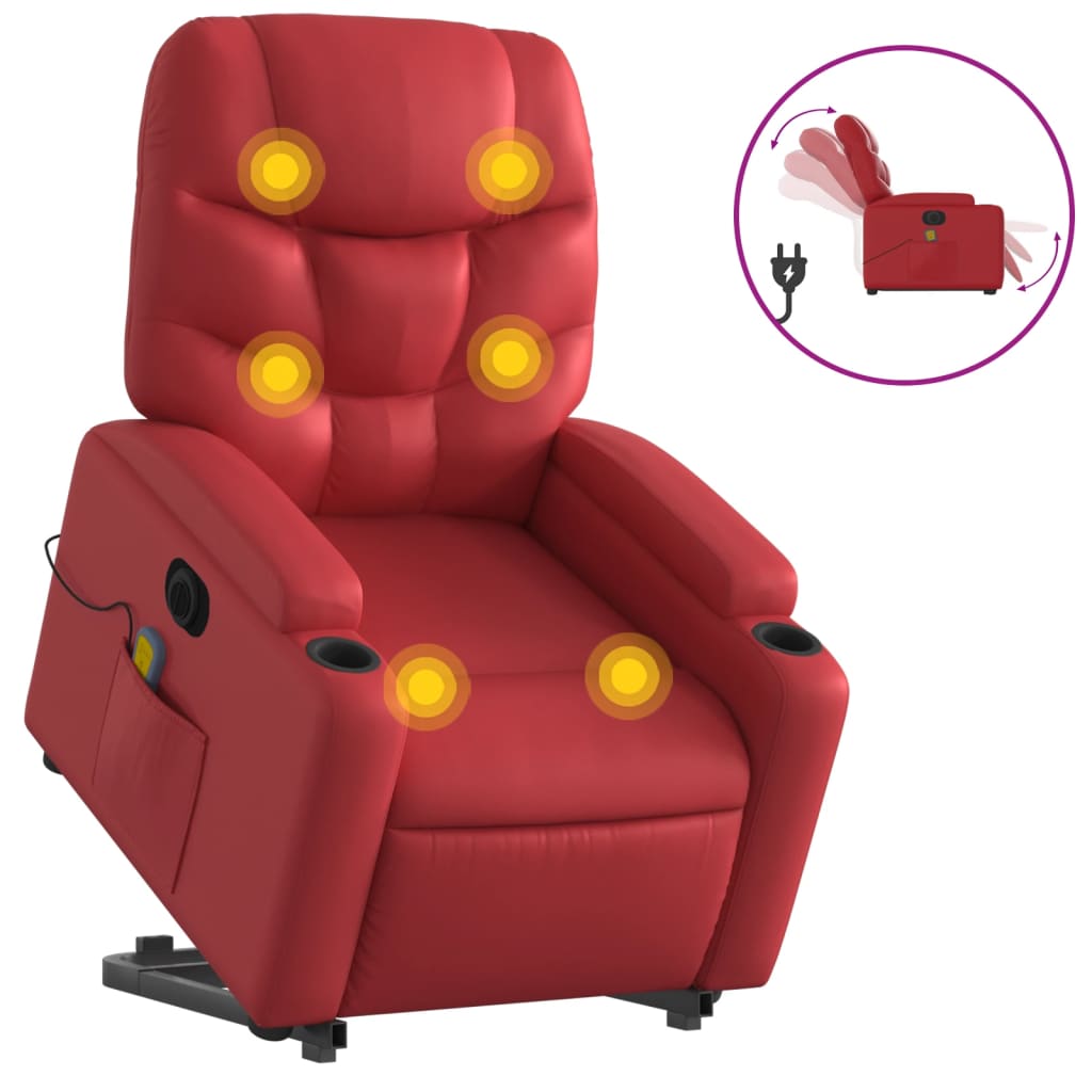vidaXL elektrisks masāžas krēsls, paceļams, sarkana mākslīgā āda