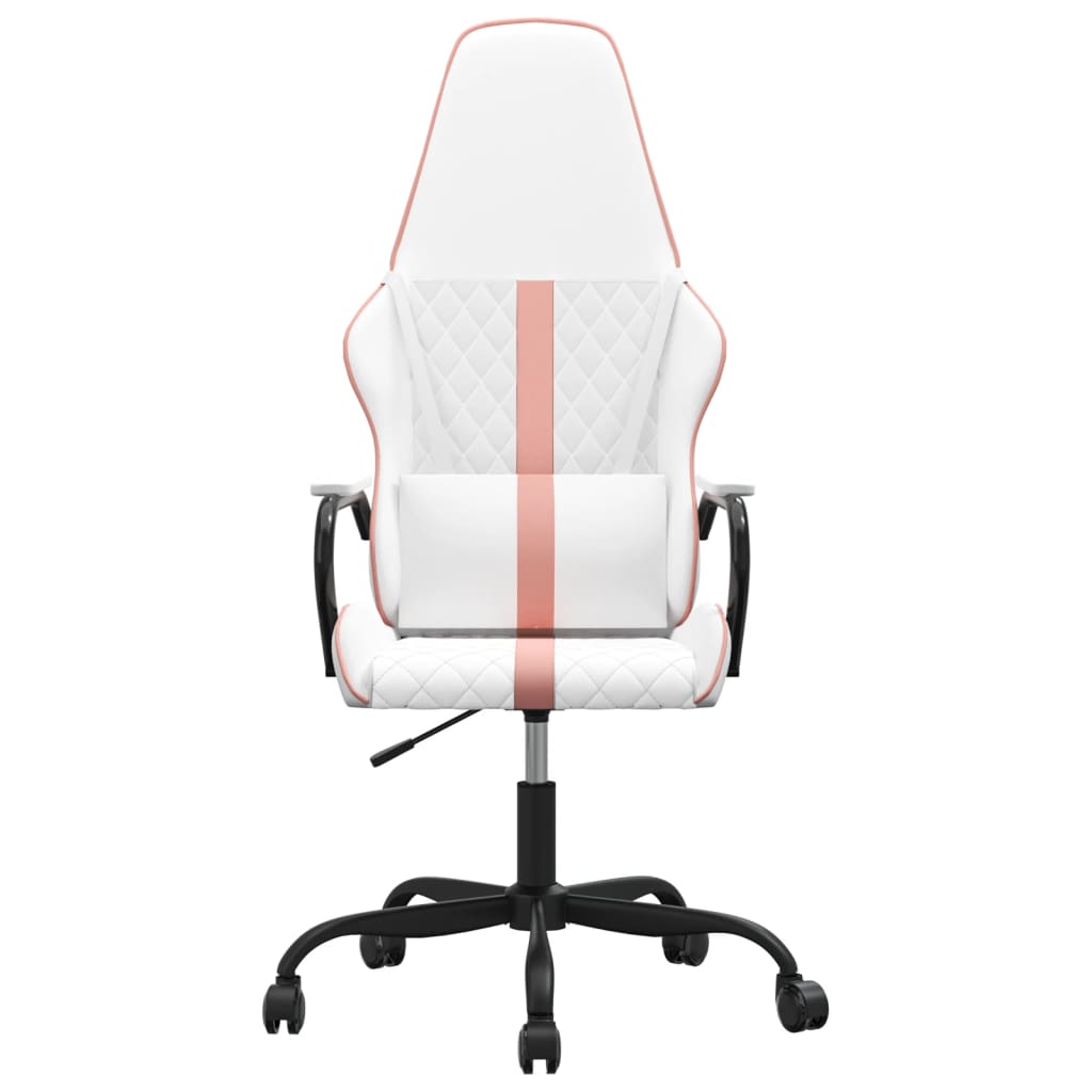 vidaXL masāžas datorspēļu krēsls, balta un rozā mākslīgā āda