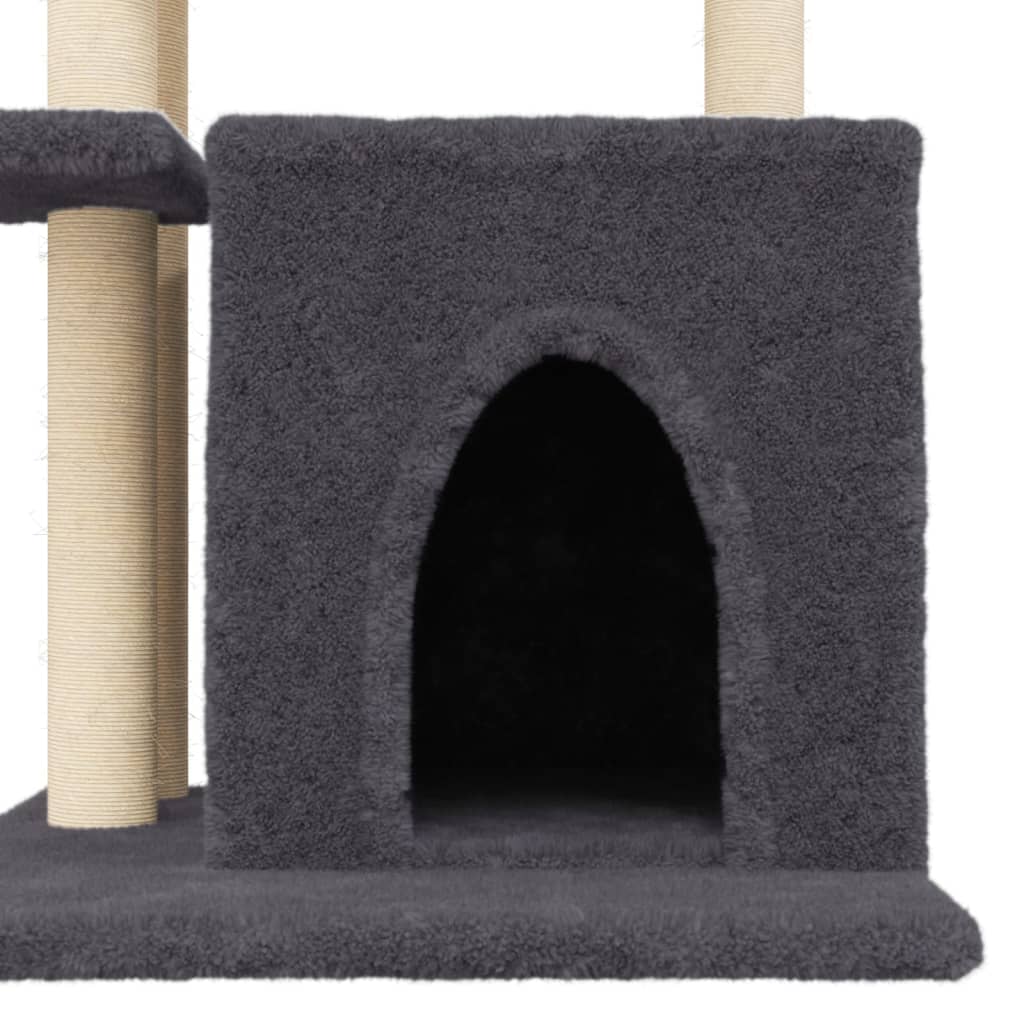 vidaXL kaķu māja ar sizala stabiem nagu asināšanai, 83,5 cm, pelēka
