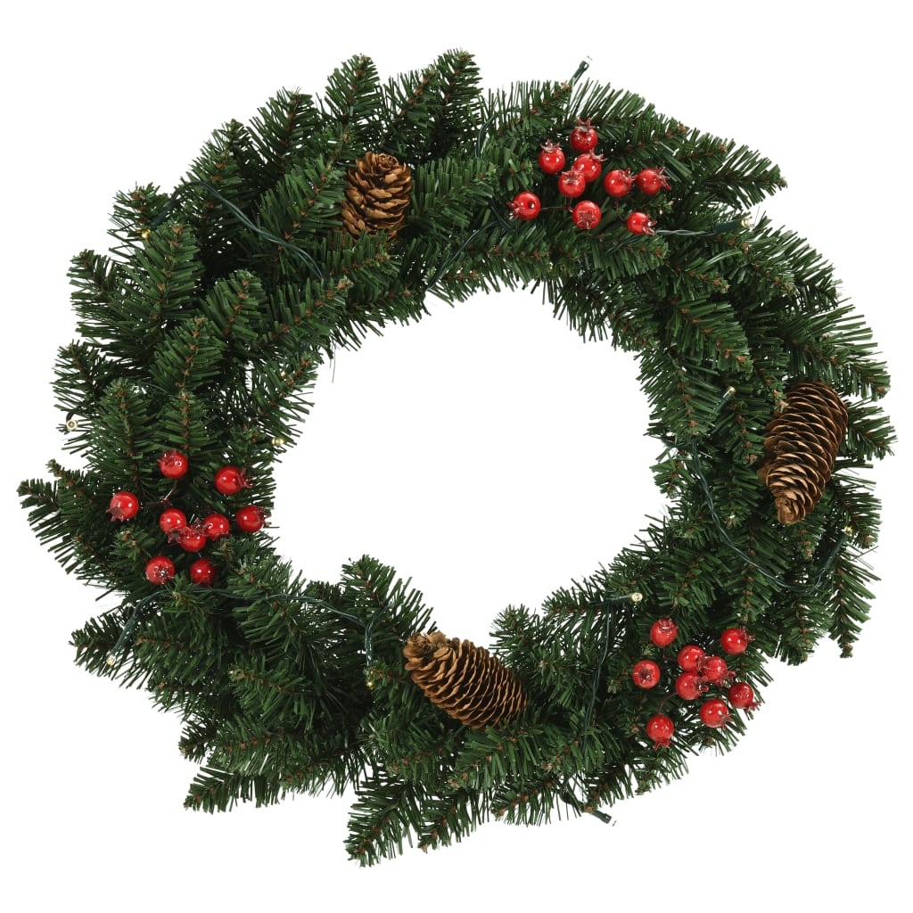vidaXL Ziemassvētku vainagi ar dekoriem, 2 gab., 45 cm, zaļi