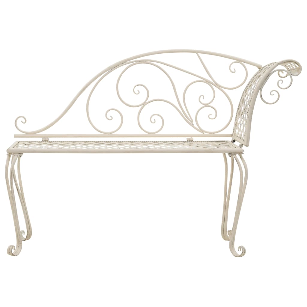 vidaXL dārza guļamkrēsls, 128 cm, metāls, antīki balts