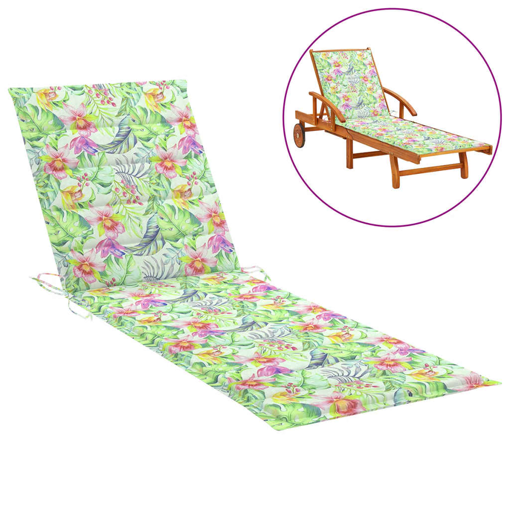 vidaXL sauļošanās krēsla matracis, 200x60x3 cm, audums, lapu apdruka