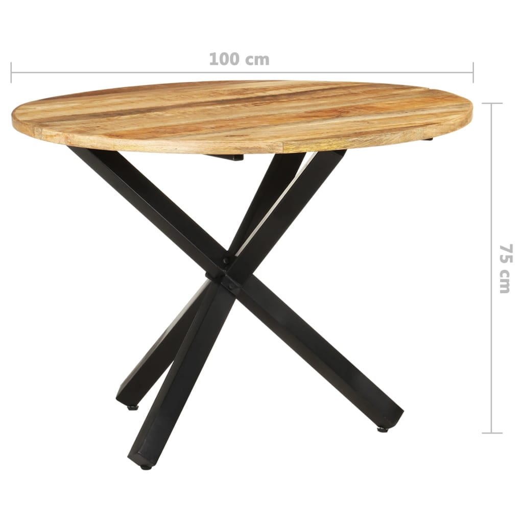 vidaXL virtuves galds, apaļš, 100x100x75 cm, neapstrādāts mango koks