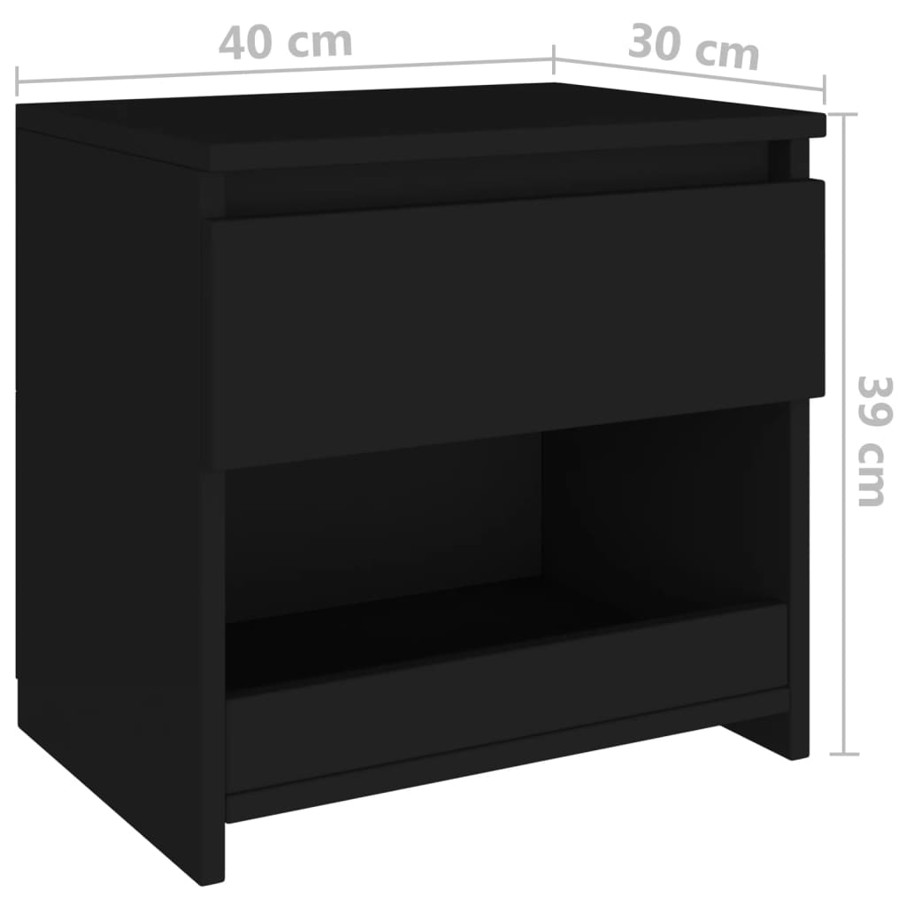 vidaXL naktsskapītis, melns, 40x30x39 cm, skaidu plāksne