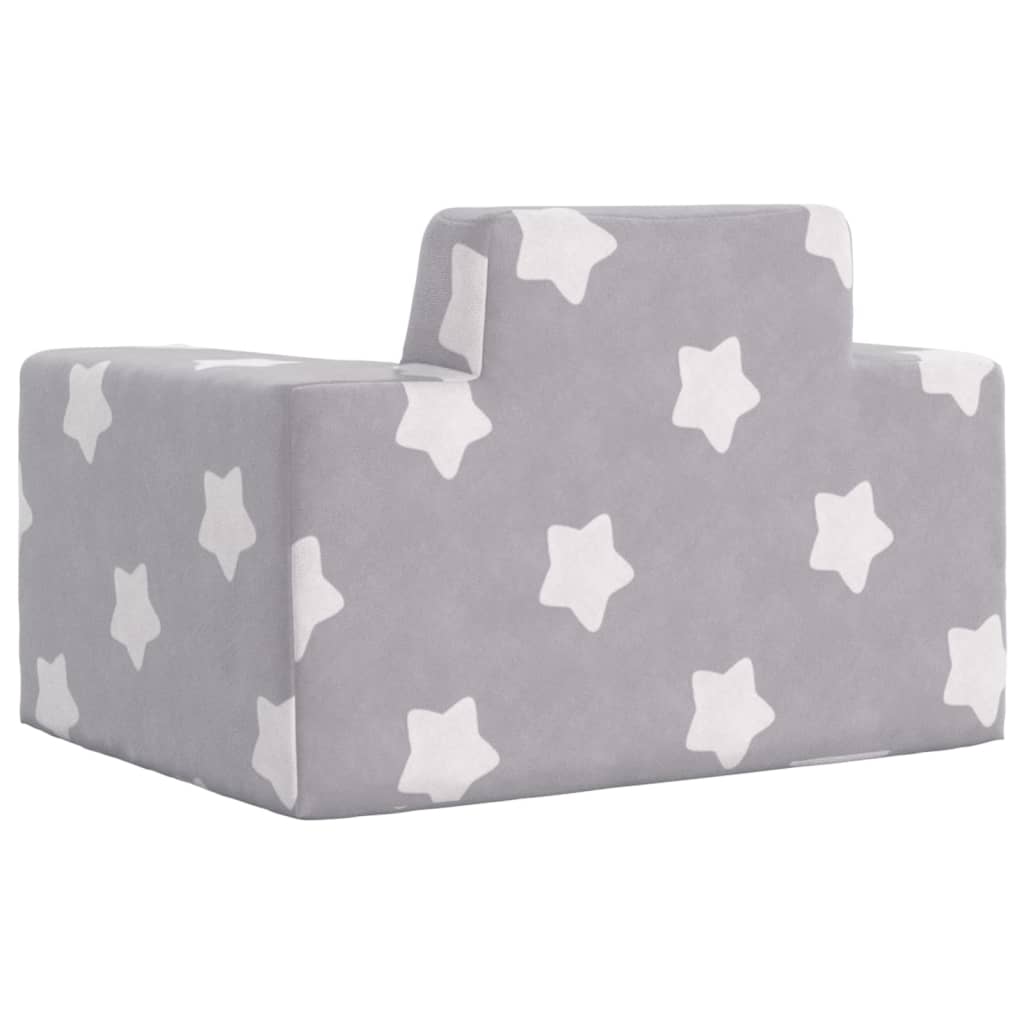 vidaXL bērnu dīvāns, gaiši pelēks ar zvaigznēm, mīksts plīšs
