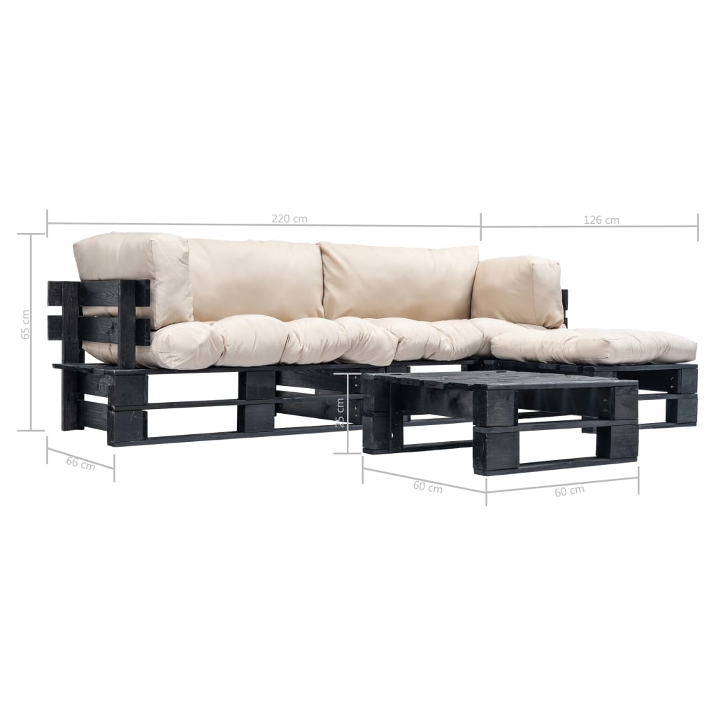 vidaXL 4-daļīgs palešu dīvānu komplekts ar smilškrāsas matračiem, koks
